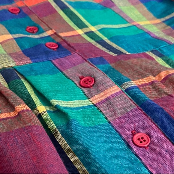 🌈 Tangibles, Vintage Cirque Arc-En-Ciel Madras Plaid Dress - Picture 4 of 16
